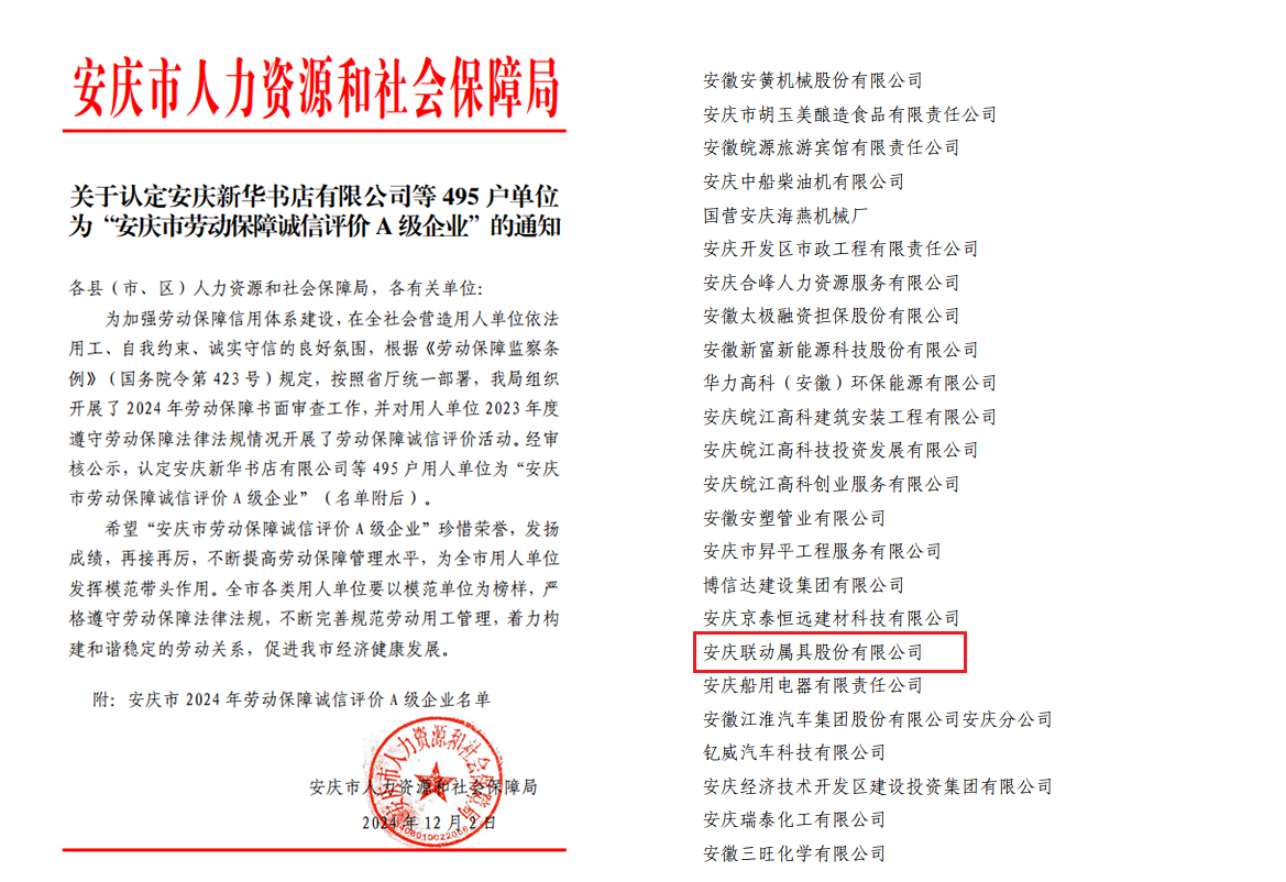 安慶市勞動保障誠信評價A級企業.png